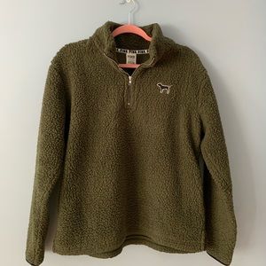 VS PINK OLIVE GREEN SHERPA QUARTERZIP